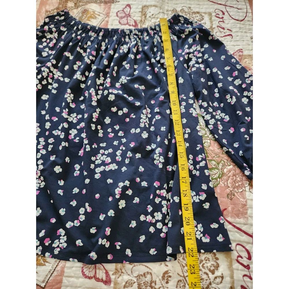 J. Jill Wearever Collection Women's Blouse Navy Floral‎ 3/4 Sleeve Top Size M - Picture 6 of 10